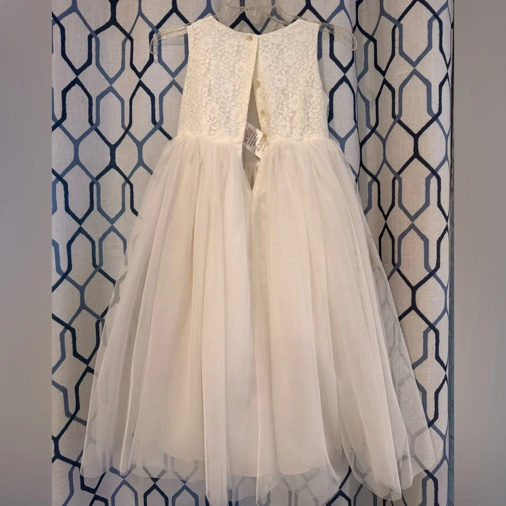 David's Bridal Cream and Tan Kids Dress - Picture 3 of 4
